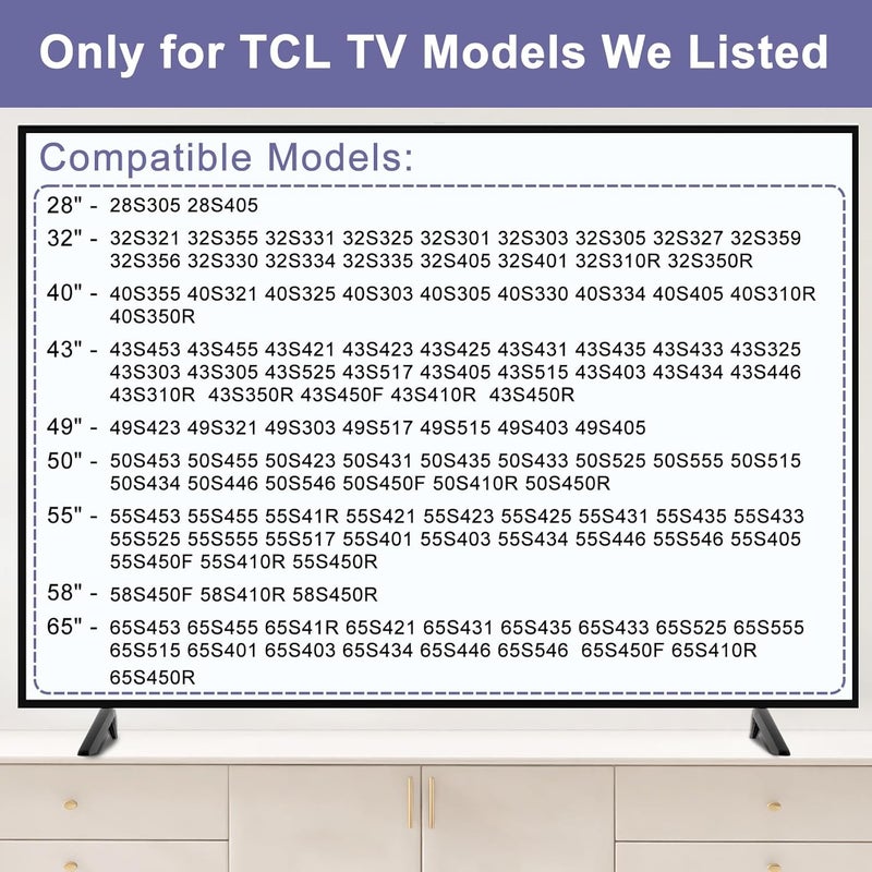 Maozhren TV Legs for TCL 32" 40" 43" 49" 50" 55" 65" TCL TV Stand Legs, Stand for TCL Roku TV Legs Replacement, for 40S325 43S431 50S423 50S546 55S401 65S555 - Image 2